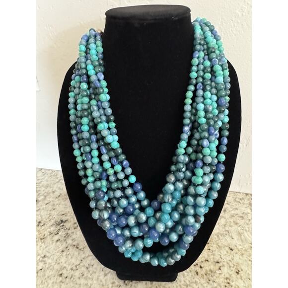 Chico's Beaded Necklace Turquoise Color Silvertone Multi Strand 18" Western - Picture 1 of 7